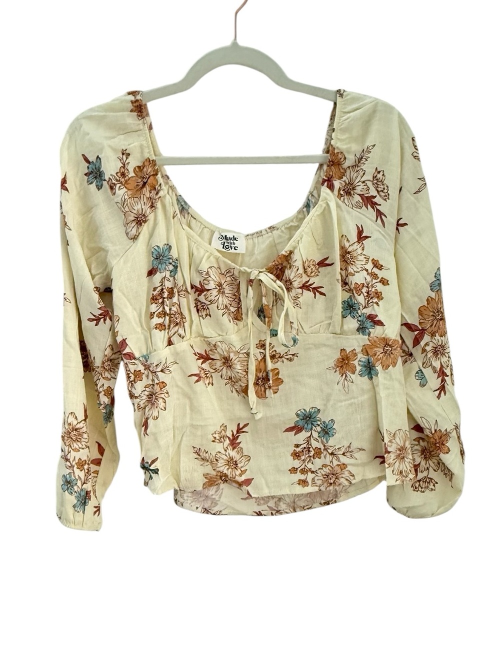 MINKPINK Cream Floral Tie-Front Blouse